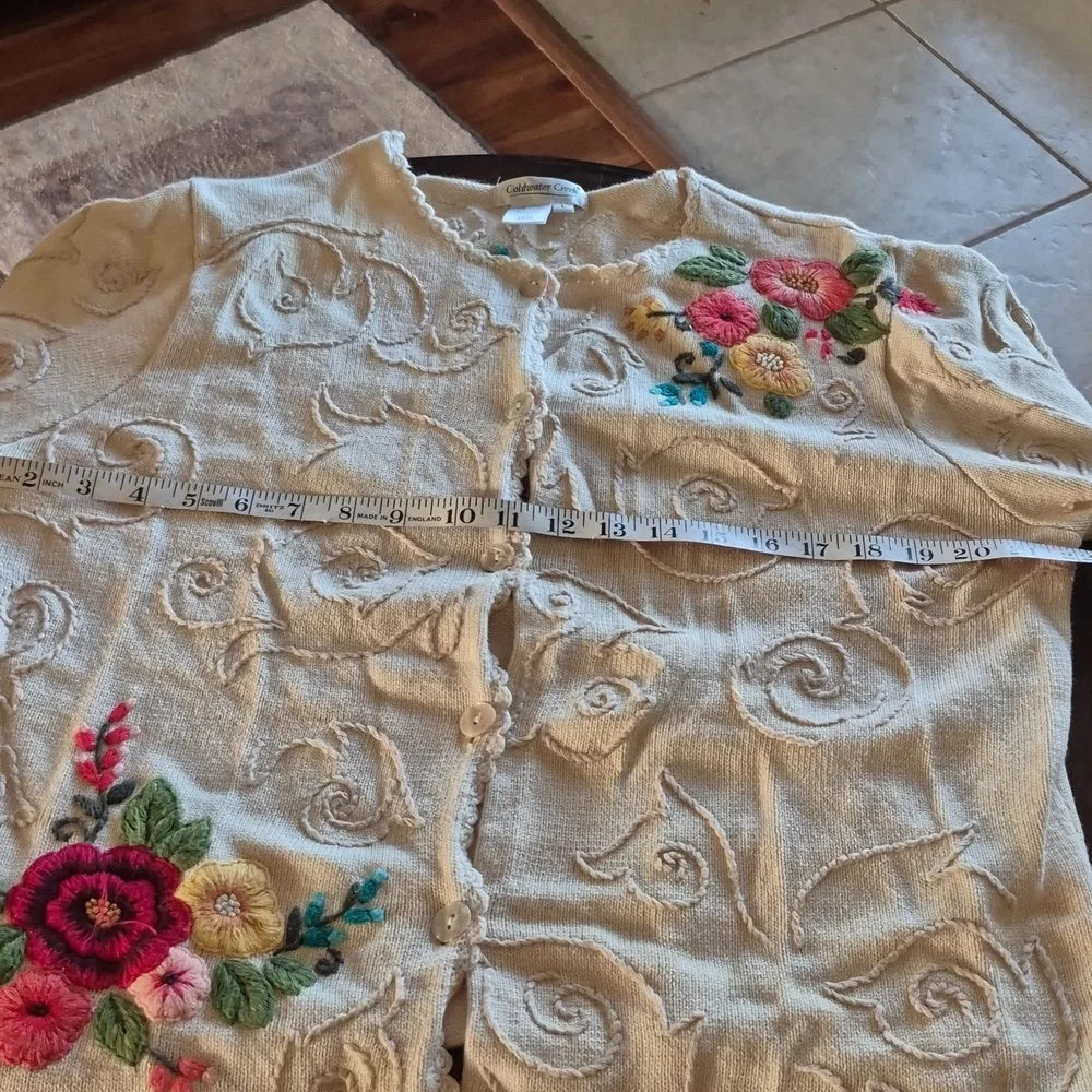 ColdwaterCreek:Vintage 1990s Beautiful Floral Embroidered Cardigan (1680A) Sz.L. - Picture 11 of 16